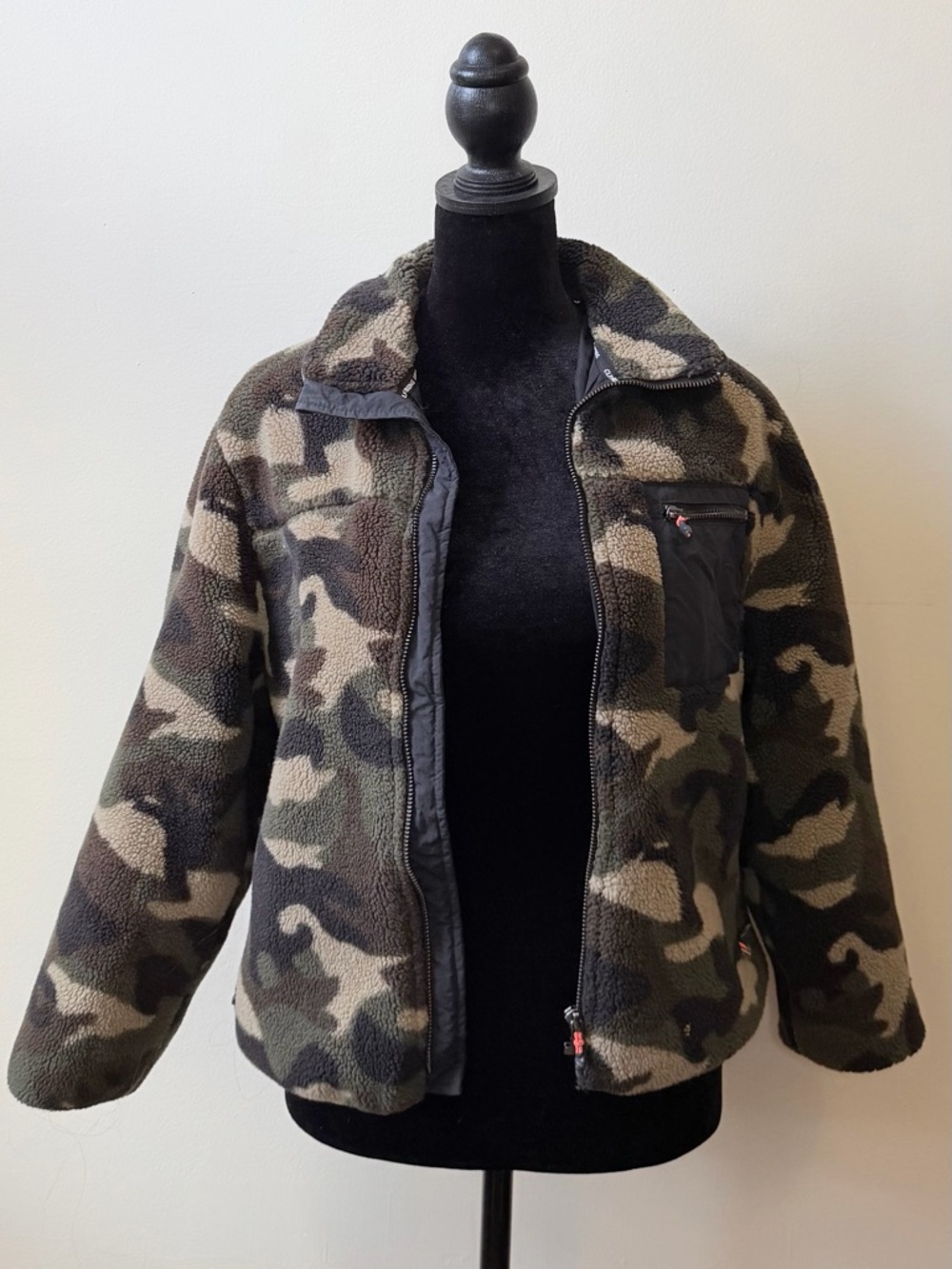 Zara Camo Sherpa Fleece Jacket Kids s10 Military Black Green Excellent Condition